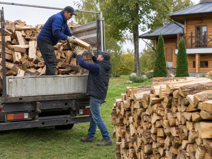 Разгрузка в дровник с раскладкой рядами в Зеленограде